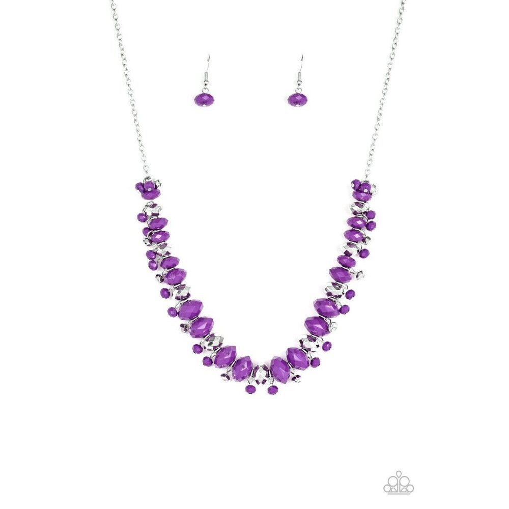 Paparazzi BRAGs To Riches Purple Beaded Large Silver Necklace Earrings Set
